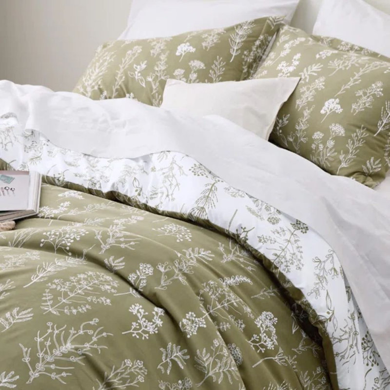 Best Seller Bedsure Comforter Set Reversible Cute Floral Bedding, 89GSM, Olive Green, Full Comforter + 2 Standard Pillow Sham