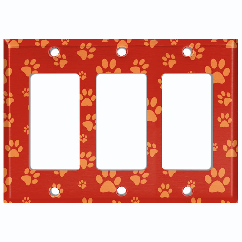 Plaque murale à 3 interrupteurs à bascule orange avec empreintes de pattes de chien orange, Rouge