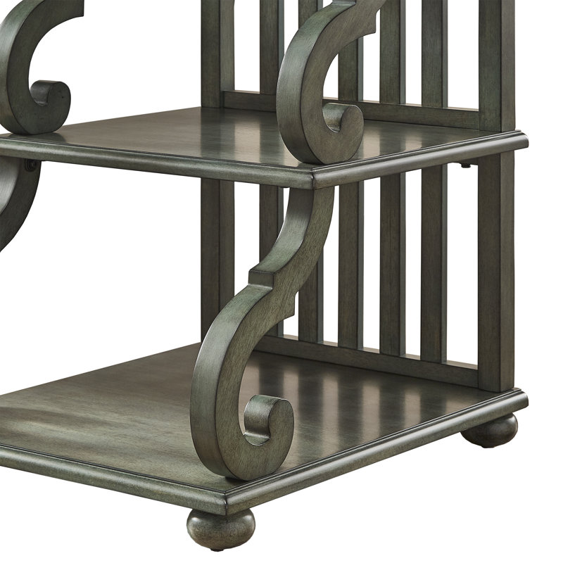 Huntingdon Scroll Side End Table with 2 Shelves , Dark Sea Green