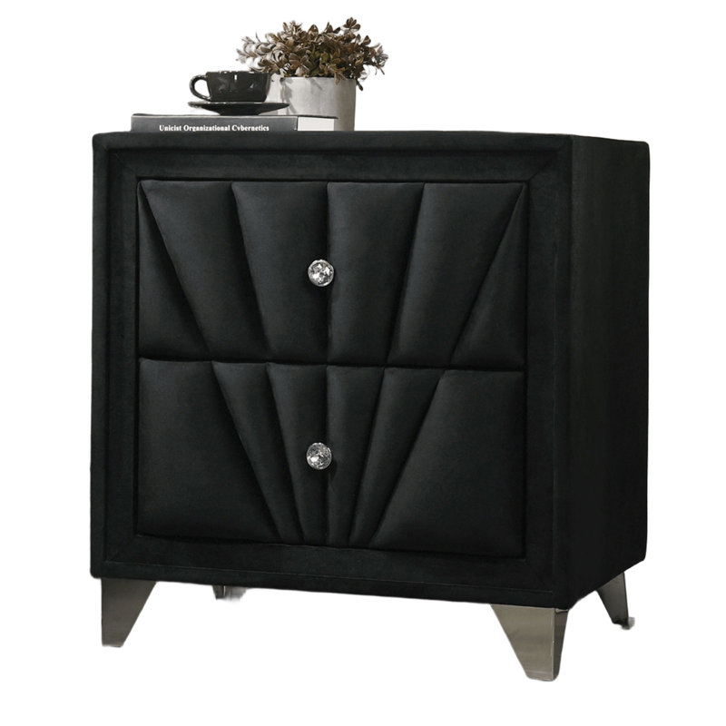 Superbe table de chevet en tissu entièrement rembourrée avec table de chevet et pieds chromés, Gris