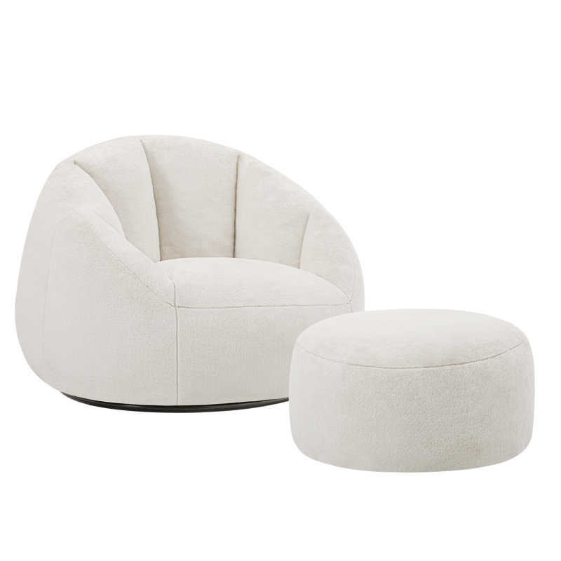 360° Rotating Shell Compression Lazy Sofa with Ottoman - Removable Breathable Plush Chaise Lounge for Living Room