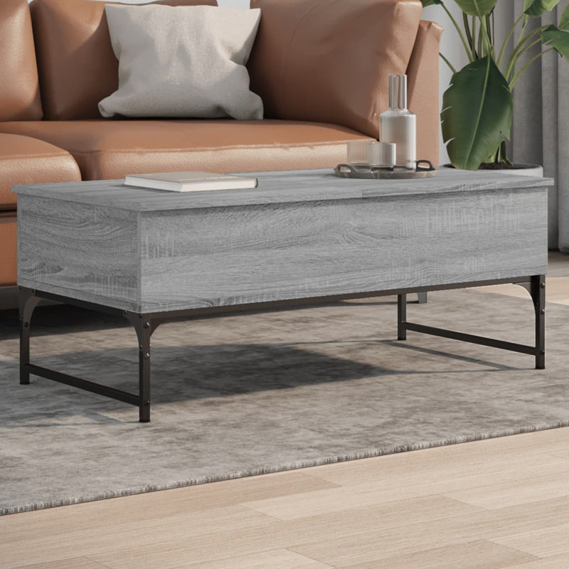 Annabella Lift Top Sled Coffee Table with Storage, 40cm H x 100cm L x 50cm W, Grey Sonoma