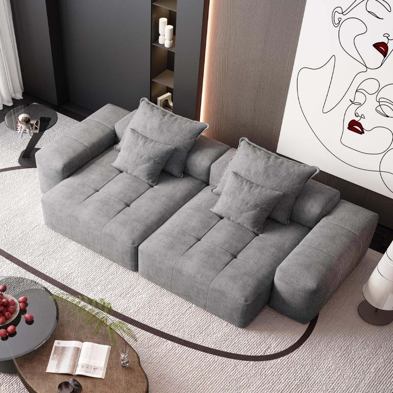 Modern 4 PCS DIY Combination Tufted Modular Sofa With 4 Pillows, Gray