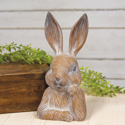 Engraved Terra Cotta Look Thinking Bunny Bust