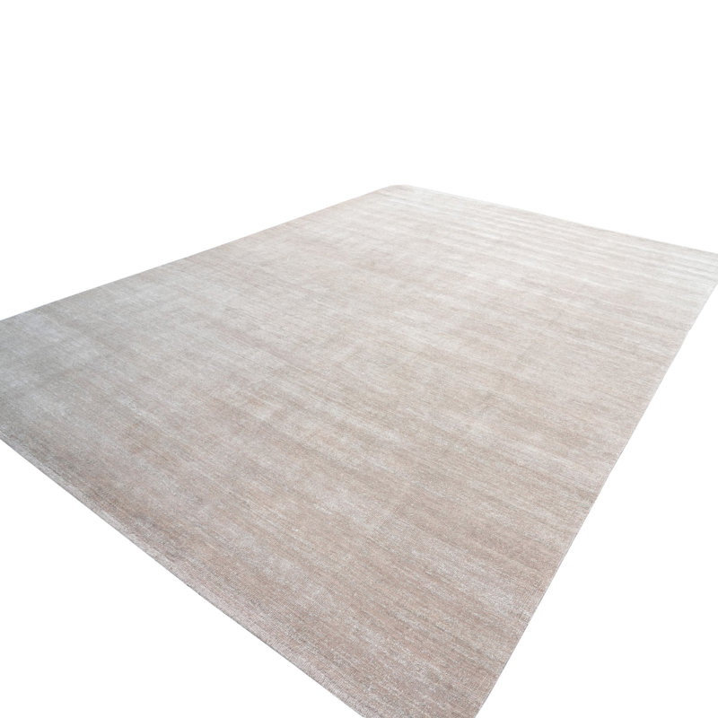 Solid Wool Saree Silk Blend Rug, Beige, Rectangle 12' x 18'