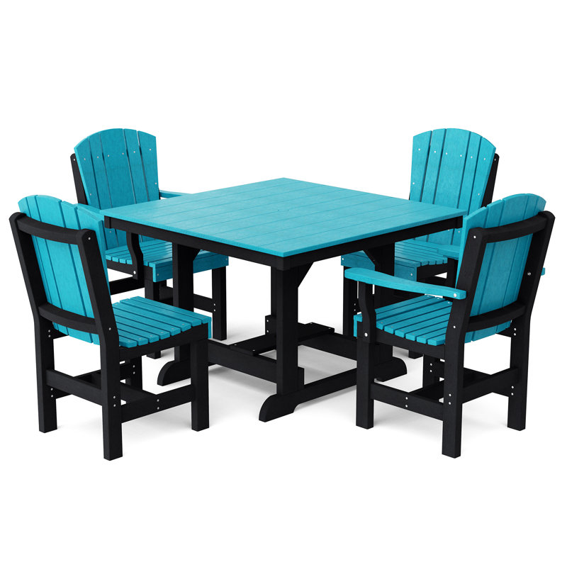 Heritage 5-Piece 44" x 44" Dining Set, Aruba Blue/Black