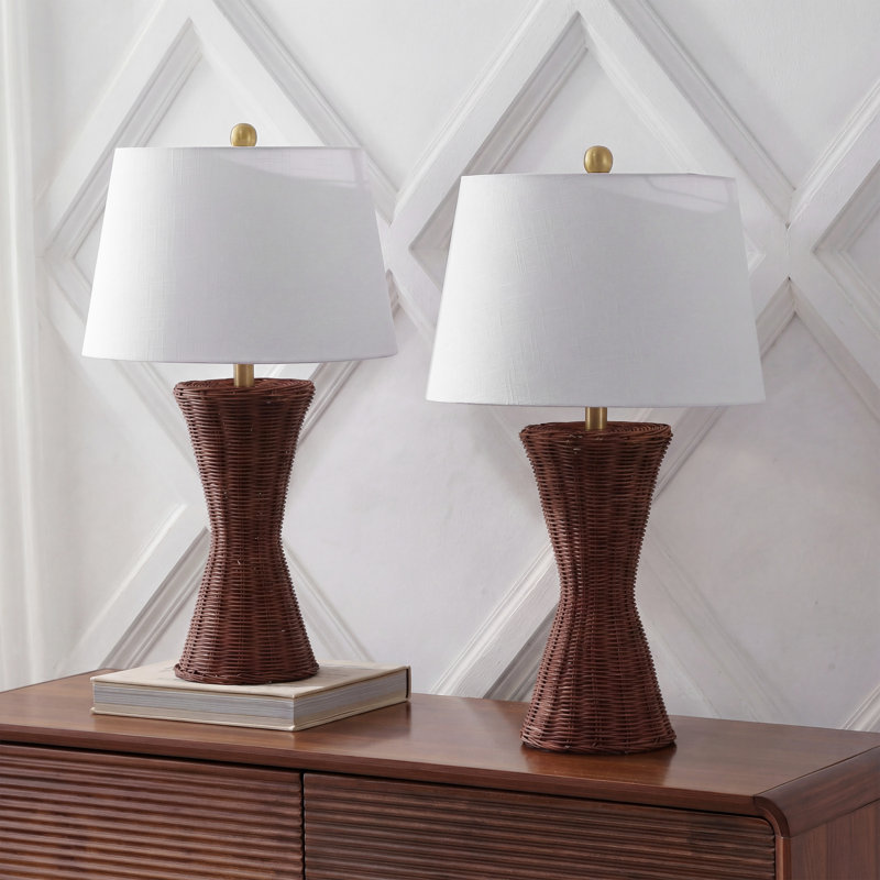 Lampe de table DEL sablier en métal tissé 27 po Averiana, Marron foncé