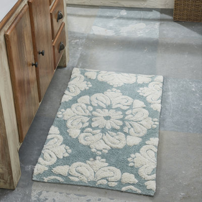 Danitra 100% Cotton 1885 GSM Bath Rug with Non-Slip Latex Backing, Soft Absorbent Machine Washable Bathroom Mat, Medallion Design, 24" x 40", Blue