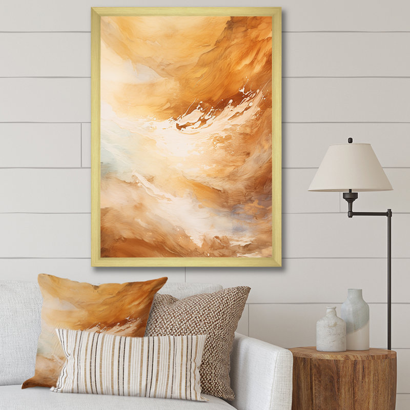 «Beige Sandy Clouds Horizon I», reproduction sur toile, Cadre doré simple, H 44 po x l 34 po x P 1,5 po