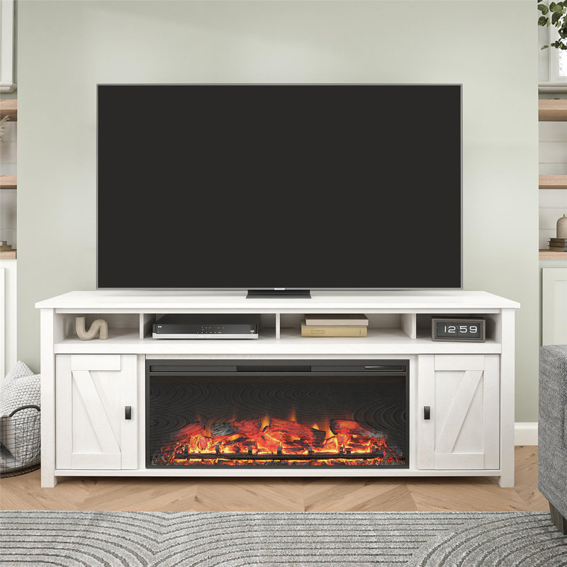 Meuble télé avec foyer électrique pour téléviseur de 85 po ou moins Janoah, Blanc