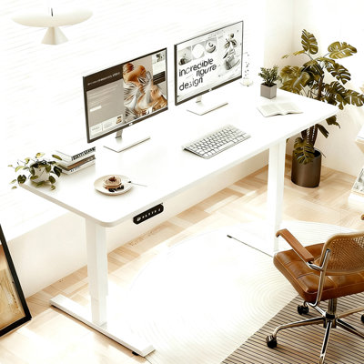 55"24" White Electric Standing Desk, Height Adjustable For Home Office Space Planning, Double - Beam Structure Strength, Collision Protection Measure, And Built In Charging Facility Design, Stability