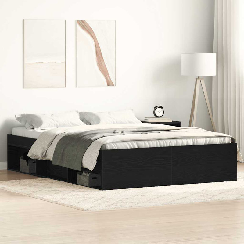 Afriani Storage Bed, Double (4'6), Black Oak