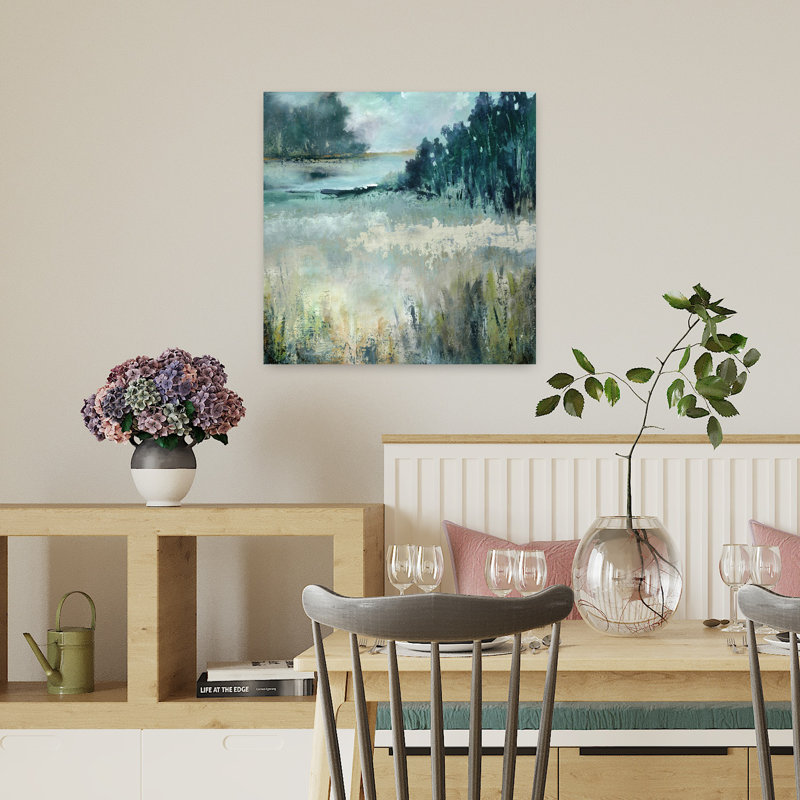 «Calm River Valley Abstract Contemporary Peaceful Landscape Nature», art mural, 18" H x 18" W