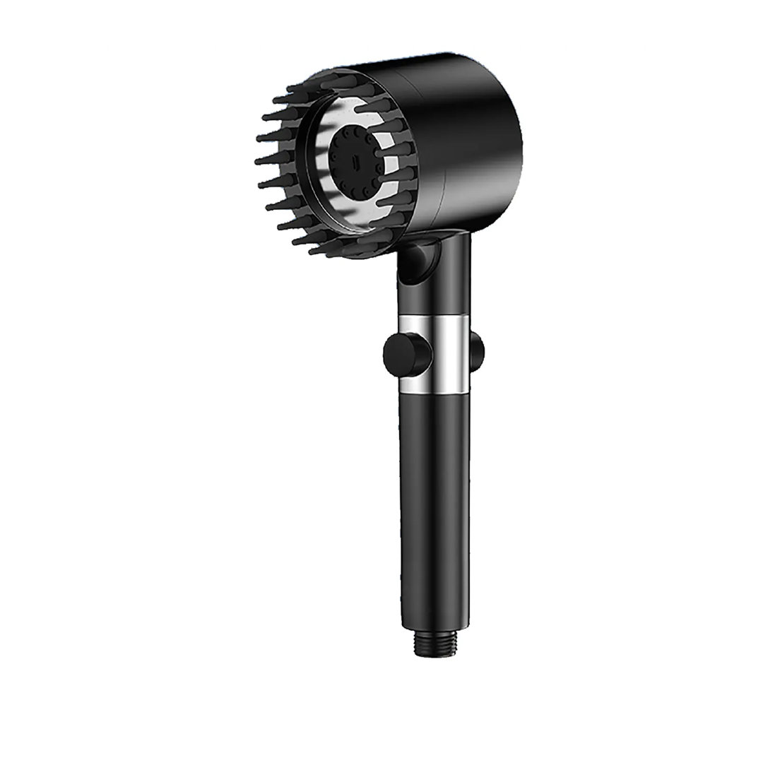 Shower Head with Filter, Handheld Massage Shower, 3+1 Spray Jet Modes High Pressure Shower Head, with Silicone Massage Brush for Showers Massages, Bla
