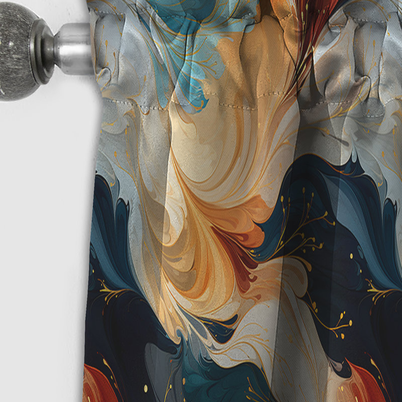 Rideau occultant orange et bleu sarcelle en marbre Bohemian - 1 panneau, L 52 po x L 108 po