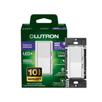 Diva Lutron avec mode nuit pour ampoules à DEL à intensité variable Watthite 150 watts, 3 watts, 1 gradateur