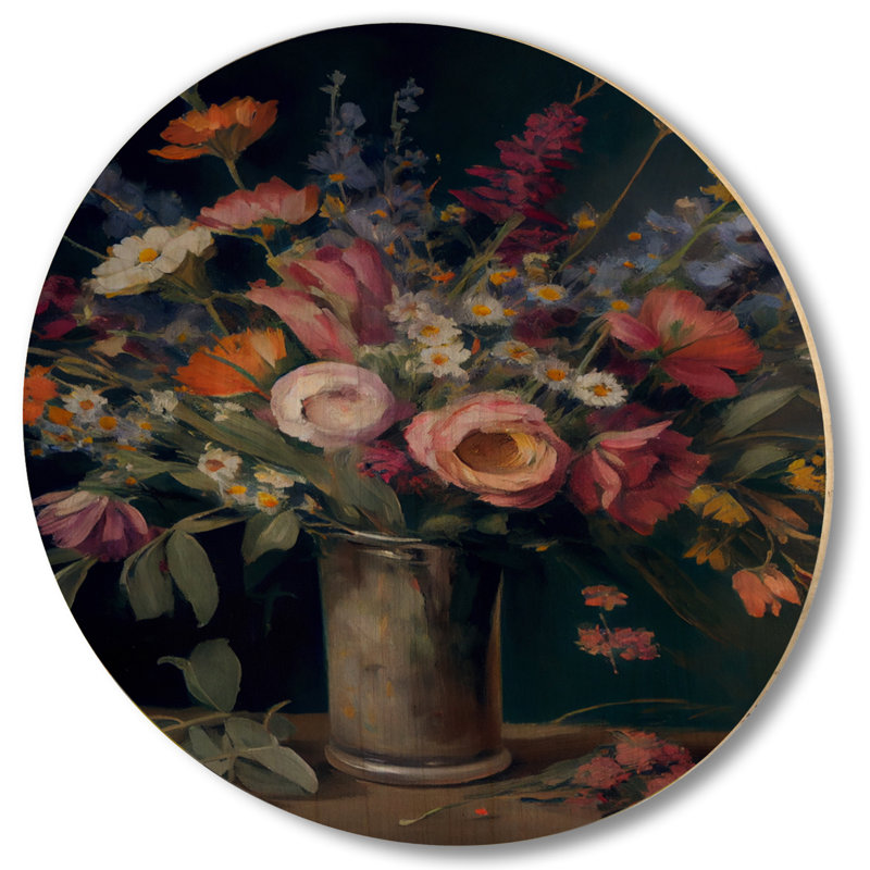 Rétro nature morte avec des fleurs sauvages I - Art mural floral en bois - Bois de pin naturel, H 23 po x l 23 po x P 1 po