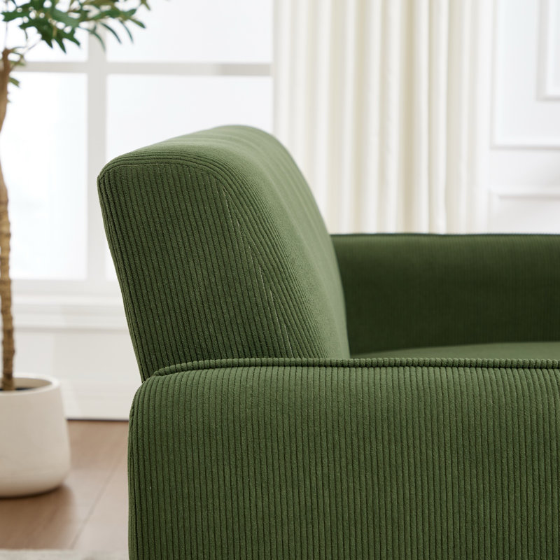 Canapé moderne Zada ​​de 145,5 cm de large, recouvert de velours côtelé, avec pieds en bois massif (ensemble de 2), Green