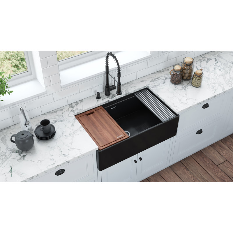 33'' L Double Bowl Fireclay Kitchen Sink, Emerald Green