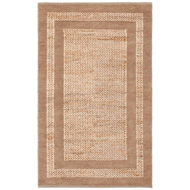 Natural Fiber Hand Woven Jute/Cotton Solid Color Rug in Brown, Rectangle 5' x 8'
