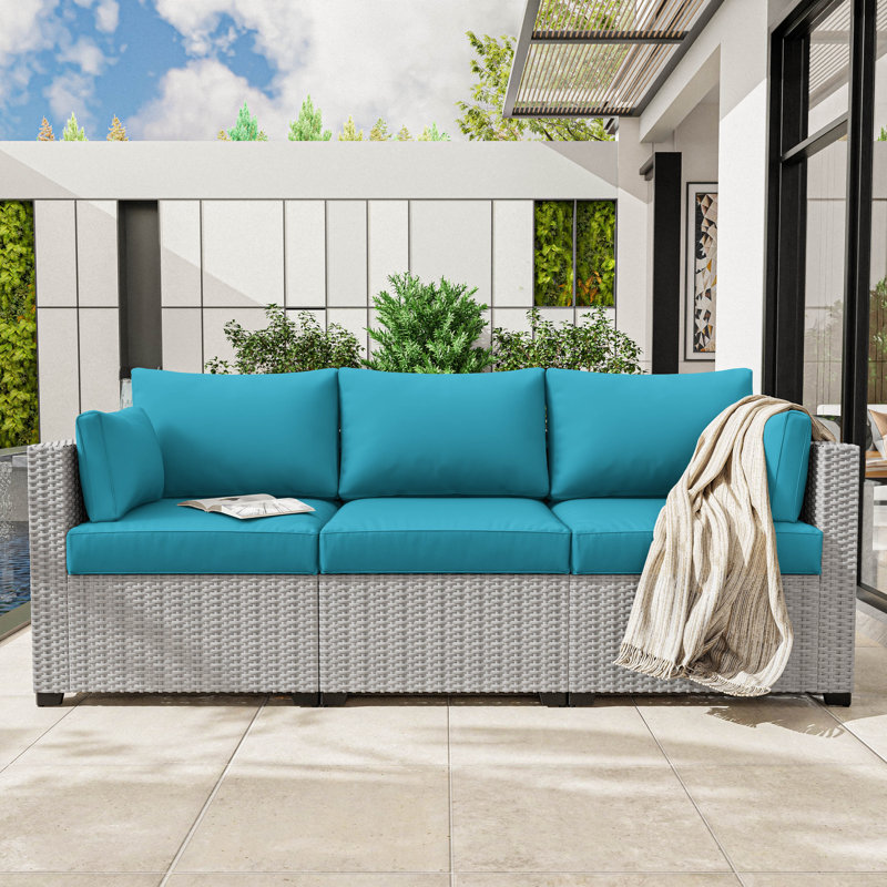 8-Piece Outdoor 4" Replacement Cushion Set Seat/Back Cushion(Set Of 3 Seats, 3 Backs, 2 Short Backs), Lake Blue
