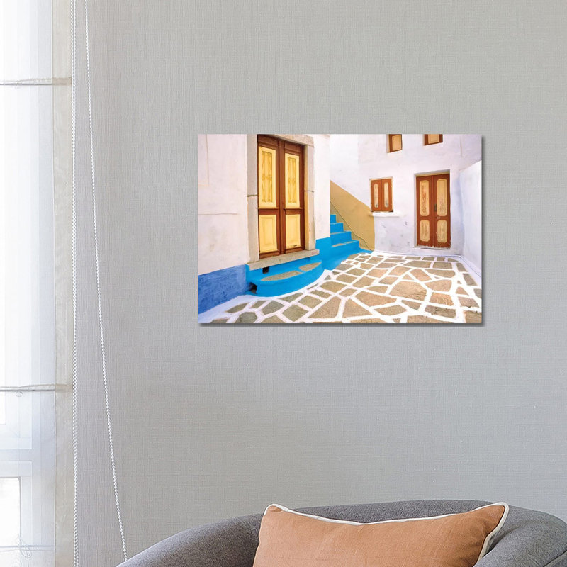 Greece, Symi. Doors To Courtyard And Stairway Of House. by Jaynes Gallery - Wrapped Canvas Gallery-Wrapped Canvas Giclée