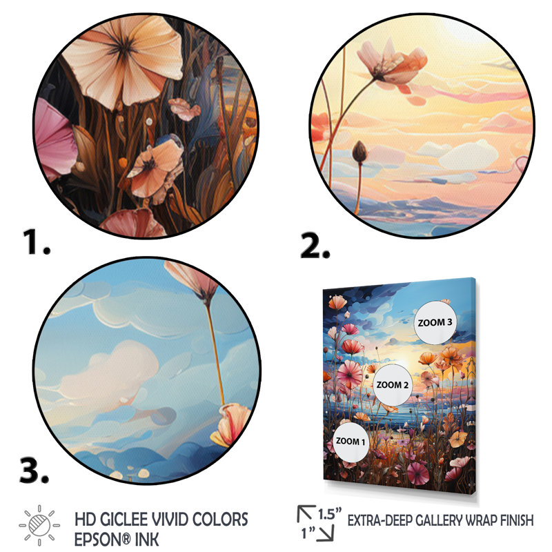 «Mauve Wildflowers Symphony II», reproduction sur toile, Cadre simple noir, H 20 po x l 12 po x P 1 po