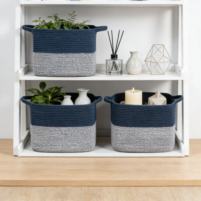 Woven Storage Baskets For Shelves, Soft Cotton Cube Bins With Handles For Organizing Toys, Books, Towels, And Clothes In Closet, Office, Or Nursery