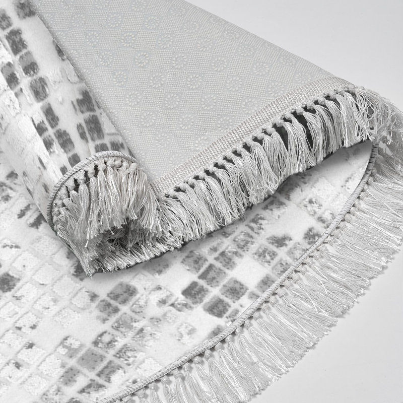 Tapis gris / blanc en polyamide tissé à la machine Elver, Ovale 5 pi 3 po x 7 pi 7 po