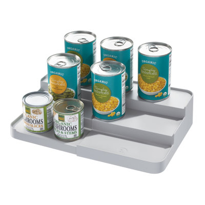 iDesign Eco BPA-Free Recycled Plastic Expandable 3-Tier Stadium Spice Rack with Side Caddy, Flint