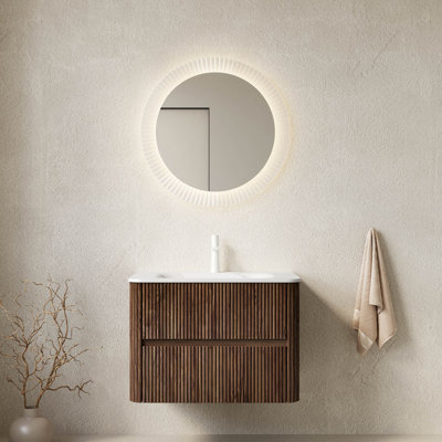Meuble-lavabo 30 po avec lavabo, armoire de rangement murale en contreplaqué flottant avec 2 tiroirs, lavabo, sans robinet, pré-assemblé