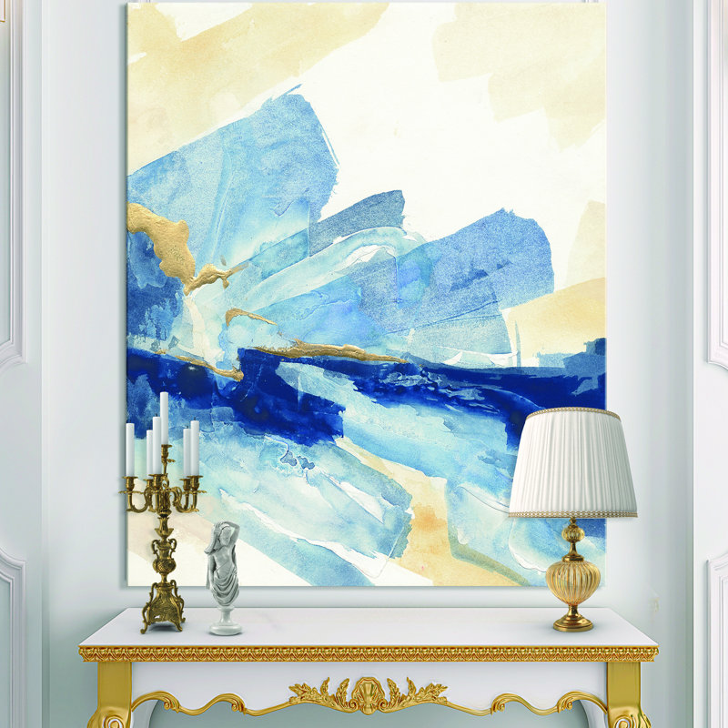 «Gold Indigo I», reproduction d'art sur toile tendue, H 32 po x l 16 po x P 1 po