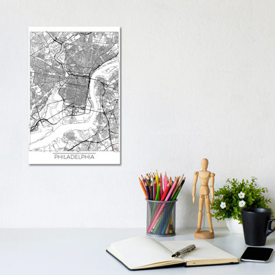 Philadelphia Minimal Urban Blueprint Map by Hubert Roguski - Wrapped Canvas Print