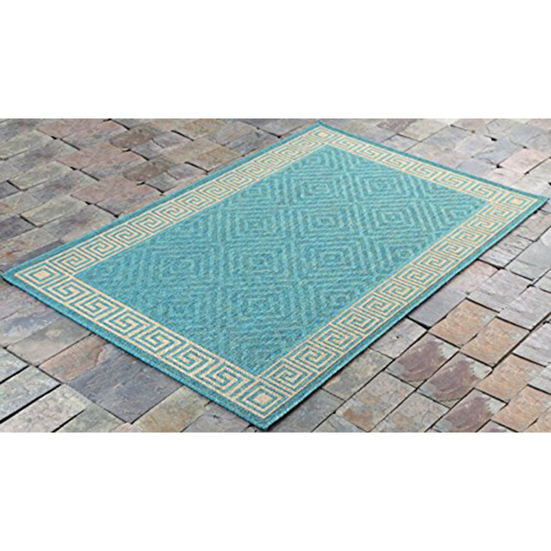 Tapis intérieur/extérieur bleu géométrique Fairbury, Rectangle 6 pi 7 po x 9 pi 7 po