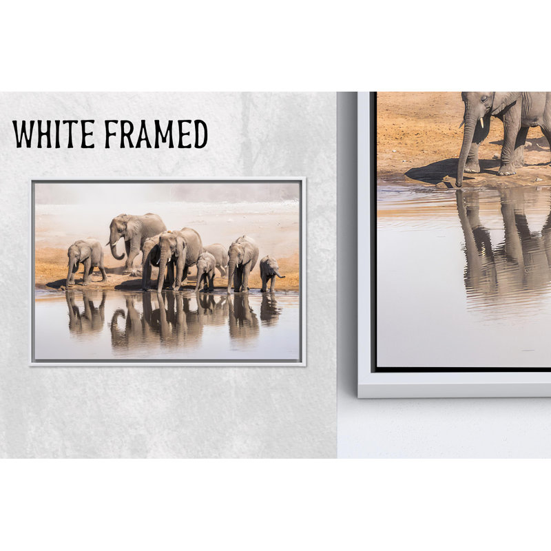 Élégante toile imprimée: grand safari, éléphants d'Afrique, art décoratif en toile blanche 1P, H : 27,6 x L : 39,4 pouces