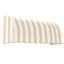 Fixed dome-style awning in beige and white vertical stripes with a scalloped bottom edge.