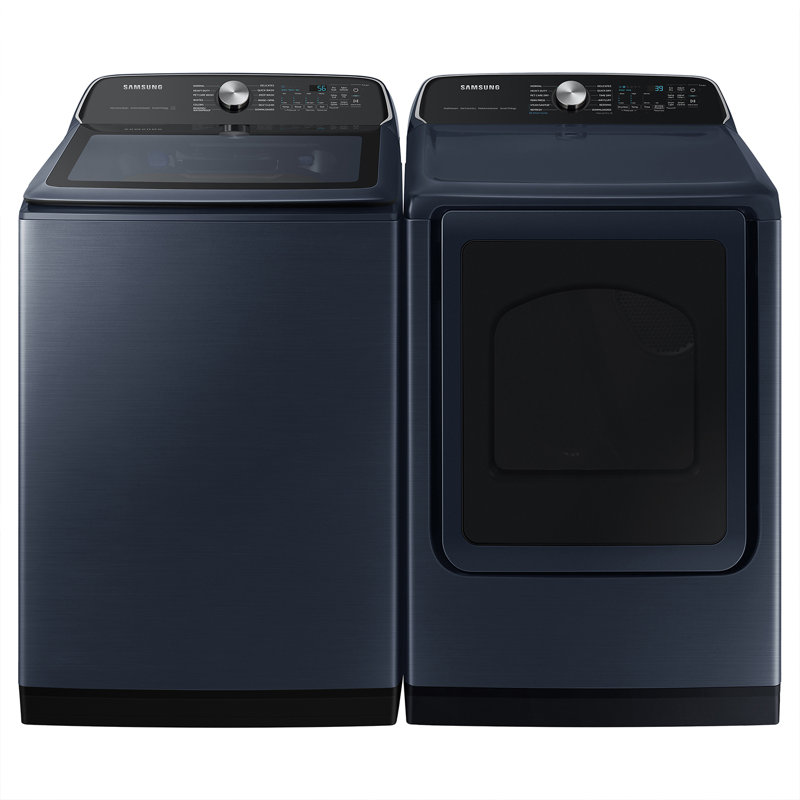 Samsung 5.4 cu. ft. Top Load Washer with 7.4 Cu. Ft. Dryer with Steam Santize+, Electric, Brushed Navy