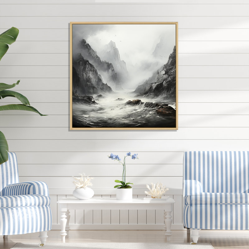 Rivière mystique en noir et blanc, Cadre naturel flottant, H 24 po x l 24 po x P 1 po