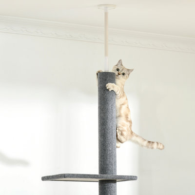 Structure d'escalade pour chat de 8,5 pi de hauteur, tour grise réglable au sol avec poteaux et plateformes confortables pour chatons, pattes douces - activité de chaton en surface, foncé