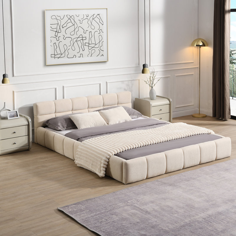 Chenille Upholstered Bed, Queen