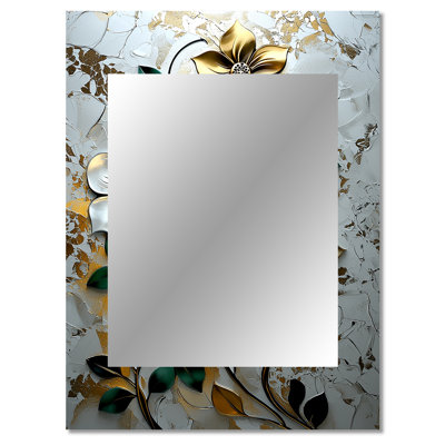 Green And Gold Moroccan Floral Tiles IV - Morocco Wall Mirror, Traditional Decorative Mirror, Printed Metal Art