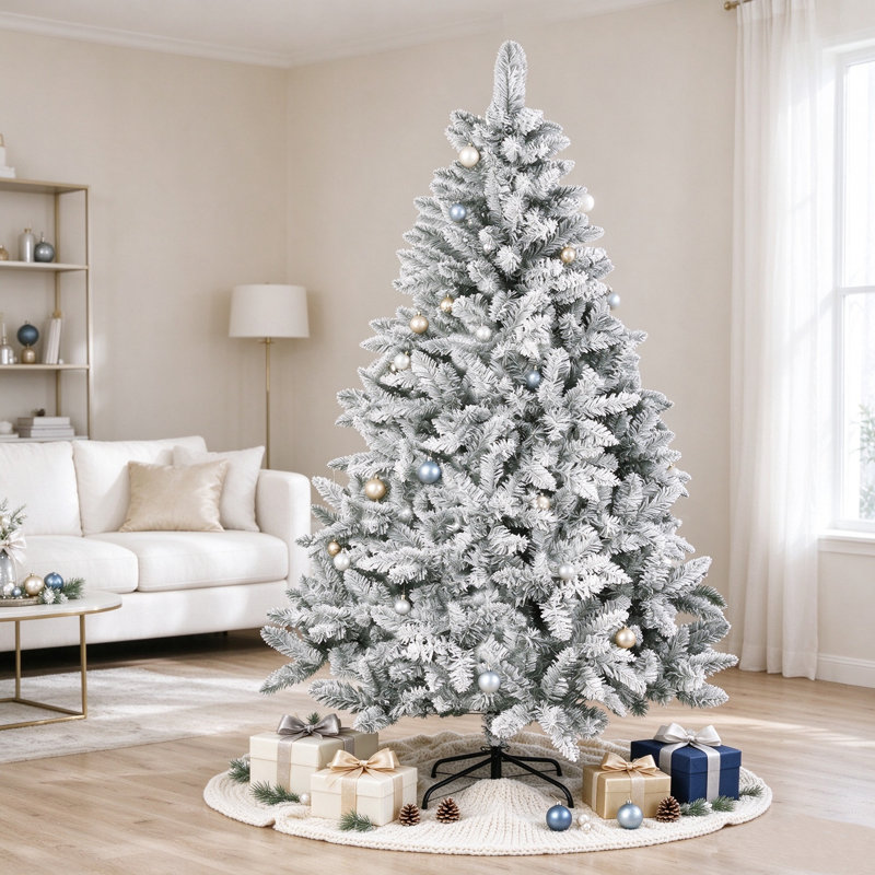 6' Snow Flocked Artificial Christmas Tree With Metal Stand, Green