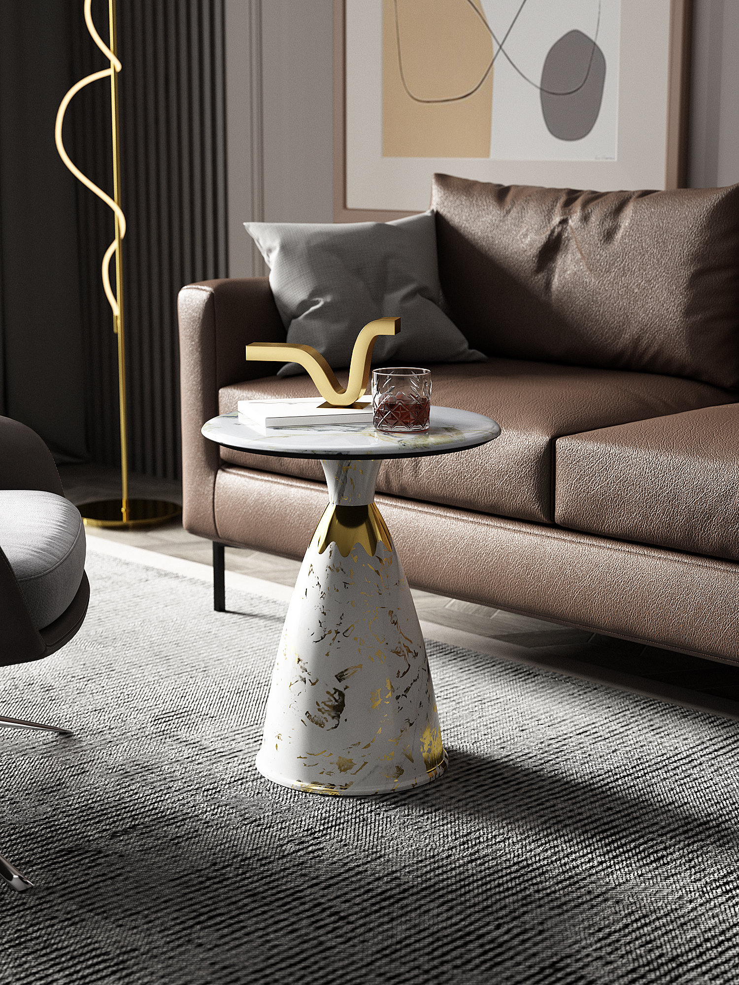 Mercer41 Bullet-Design Microcrystal End Table with Marble-Finish Base ...