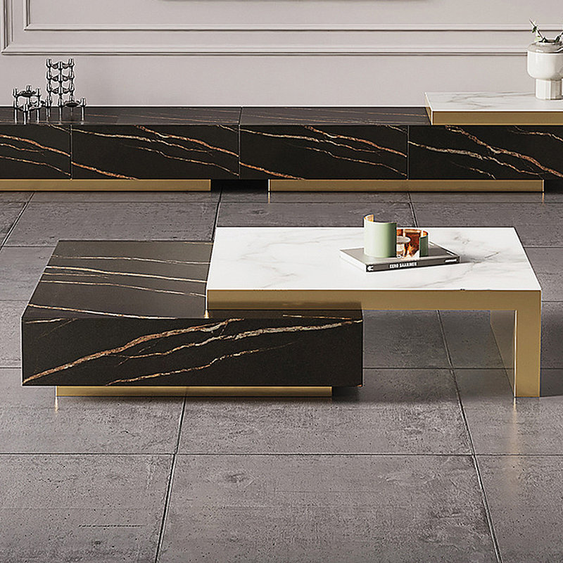 Table basse italienne à dalle de pierre télescopique simple