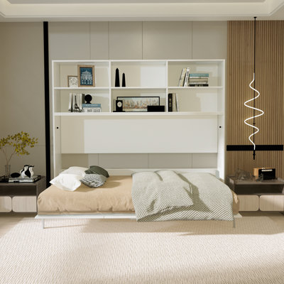 Lit escamotable horizontal innovant avec rangement pour la chambre à coucher, idéal pour économiser de l'espace et fonctionnalité améliorée dans diverses pièces