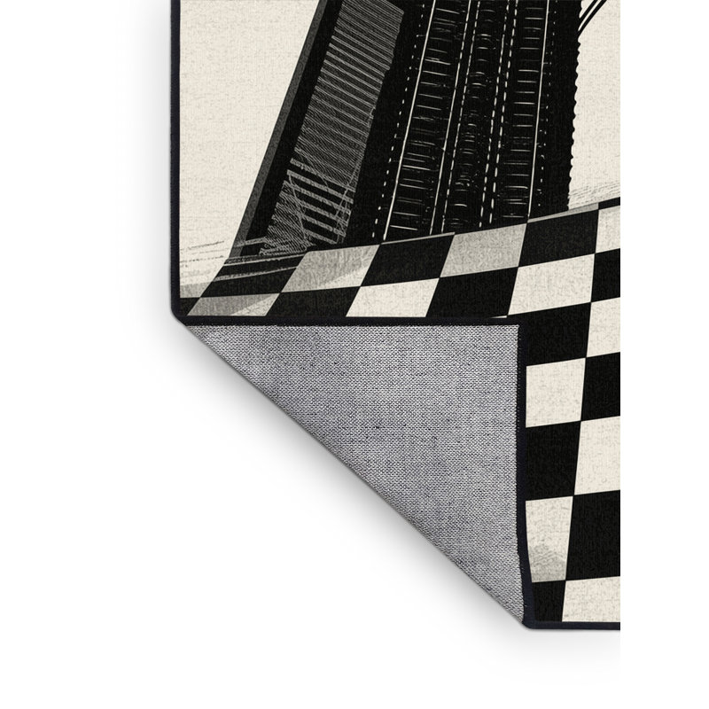 Machine Washable Orsolya Kuala Lumpur Petronas Towers Modern Checkered Rug in Beige – Black Binding, 6x9