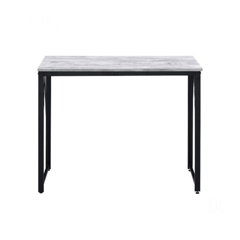 Bureau d'écriture rectangulaire avec base en métal, blanc antique et noir