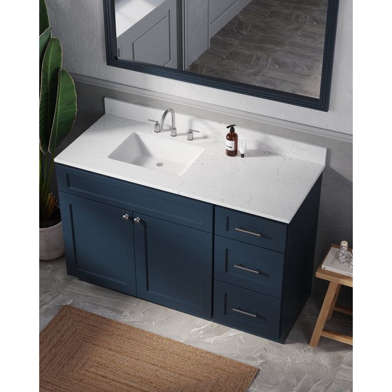 Meuble-lavabo simple avec plateau en quartz Disar, Gauche, Bleu
