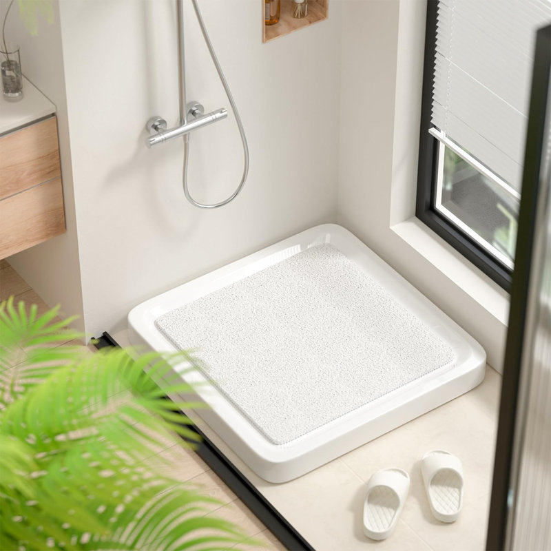 Square Shower Mat Non Slip Anti Mould, 53 x 53cm Soft PVC Loofah Shower Mat for Inside Shower, Bath Mat Anti Slip With Drain, Quick Drying Shower Bath Mat