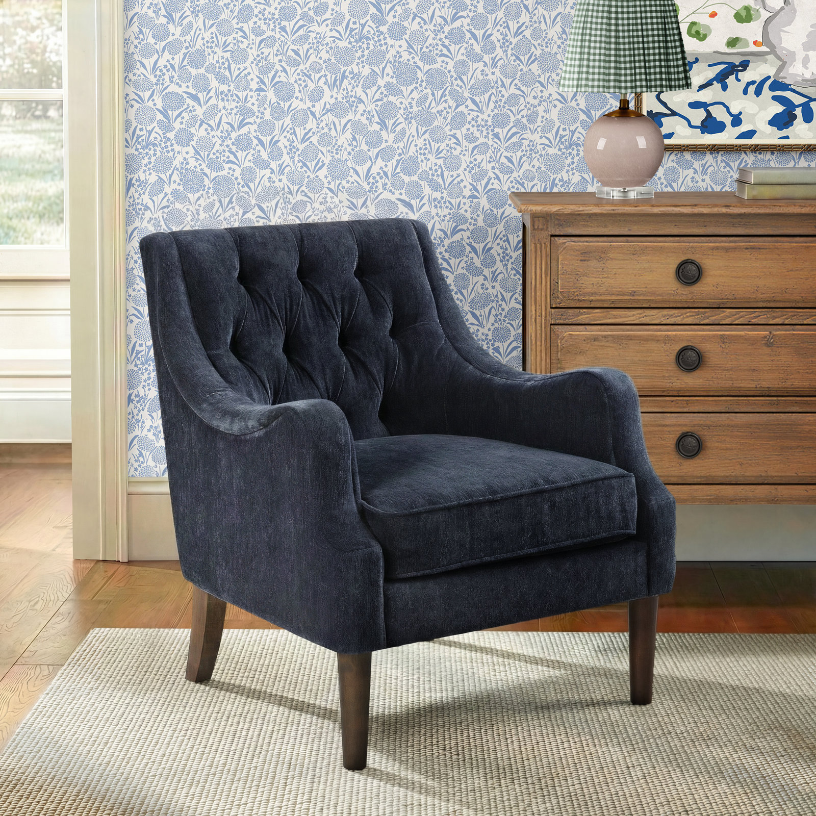 Anatonia Wingback Chair, Navy